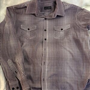 Michael Brandon Men's Purple & White Check Button-Up Shirt Large